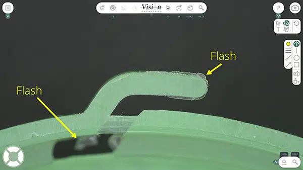 AURA-SS-Annotation-Plastic-Flash-600×338 Annotation on a plastic component showing flash